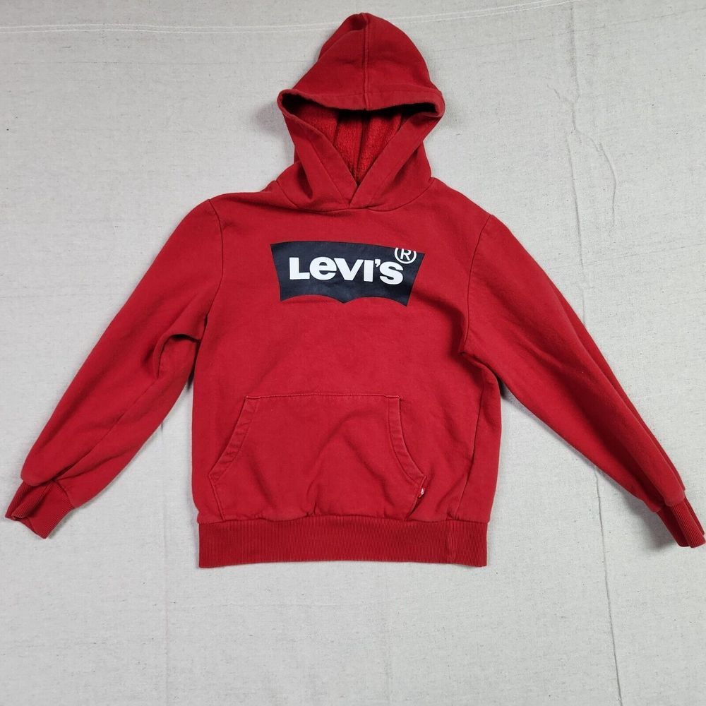 Vintage Levis Sweater Boys Youth Medium 10-12 Red Long Sleeve Pullover Hoodie